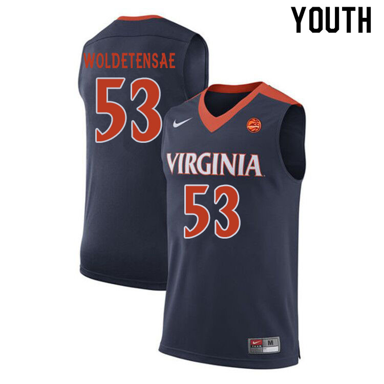Youth #53 Tomas Woldetensae Virginia Cavaliers College Basketball Jerseys Sale-Navy - Click Image to Close